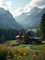 Wall Mural - Cozy house in the mountains