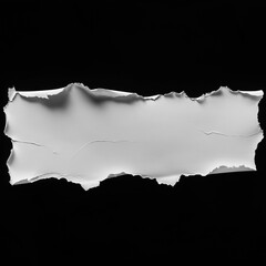 Poster - Ripped white paper strip on black background. Abstract design with torn edges. Blank space for message text. Image suitable for branding, ad, product design concepts. Creative element for posters,
