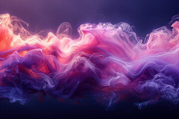 Poster - Colorful waves in shades of pink and lilac flutter against the backdrop of a dark, rich blue sky..     