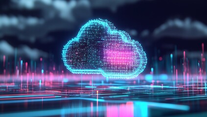 Poster - Abstract Neon Cloud in a Digital Data Environment with Vibrant Colors : Generative AI