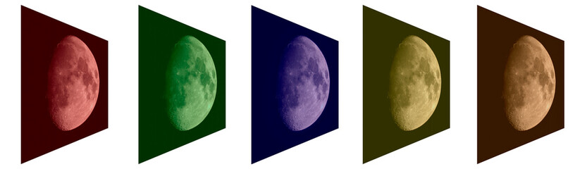 Wall Mural - 11/11/2024 waxing gibbous moon at 81.3% illumination - 5 color tinted and angled images of moon on w