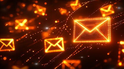 Aufkleber - Glowing Neon Email Icon Network in Motion on Dark Animated Background : Generative AI