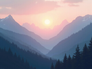 Naklejka na meble Golden sun shining over majestic mountain peaks at sunset