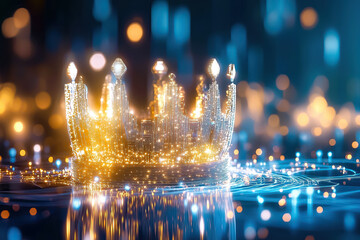 Poster - A glowing modern crown with intricate designs in a surreal setting