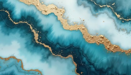 Fototapete - abstract art with flowing blue, white colors. gold details create luxurious effect. modern, fashiona
