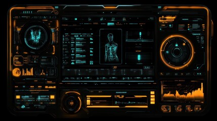 Poster - Futuristic interface displaying data and holographic representation of a humanoid figure.