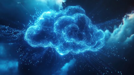 Poster - Futuristic Digital Cloud with Blue Light in Cosmic Space
