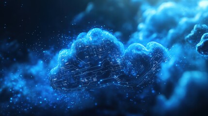 Poster - Digital Cloud with Circuit Patterns and Blue Glowing Effects