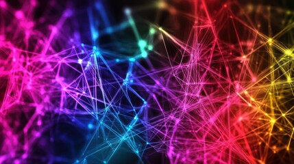 Fototapete - Colorful Abstract Digital Network with Vibrant Lines and Nodes