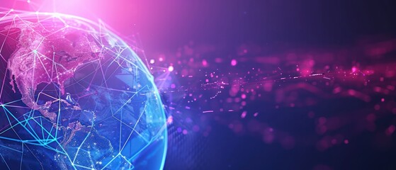 Poster - Figital representation of Earth with network connections and vibrant colors