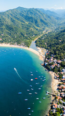 Wall Mural - Paradise Beach in Yelapa, Jalisco. Mexico. Aerial view of the River Flowing Down to the Ocean