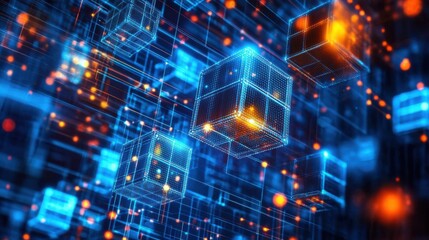 Poster - Digital Cubes in a High-Tech Abstract Matrix Background