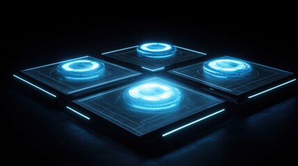 Poster - Futuristic glowing technology interfaces with blue light effects
