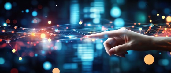 Poster - Hand reaching towards a network of glowing connections, symbolizing technology and innovation