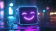 © TopMedia - Neon Smiley Face Cube in a Mystical Urban Environment at Night