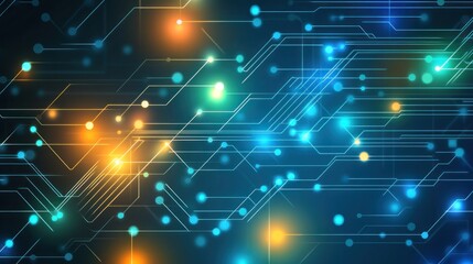 Poster - Abstract digital background with illuminated lines and nodes representing technology and connectivity.