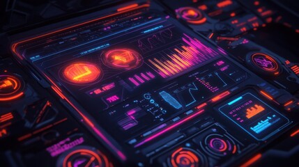 Poster - Futuristic User Interface Design with Neon Colors and Data Visualizations