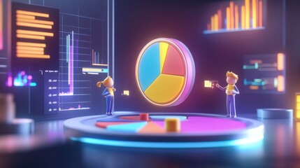 Poster - Colorful Data Visualization with Characters and Graphs in Modern Office