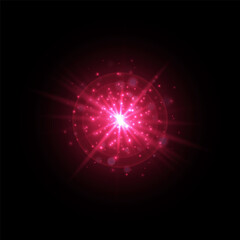 Wall Mural - pink magic flare light effect, glowing colorful star burst with shimmering sparkles with radiant bea