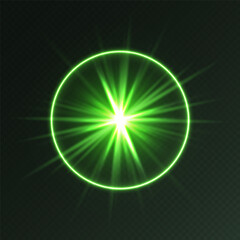 Wall Mural - green light flare, glowing shiny sparkle, lens flare effect, bright glimmering glare. vector illustr
