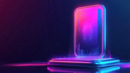 Poster - Vibrant Neon Digital Device with Abstract Waveform Background