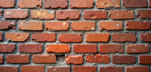Poster - Old red brick wall texture. Suitable backdrop for home office. Brickwork shows variations in color, subtle cracks. Stylish, timeless aesthetic. Image offers versatility for design projects. Looks