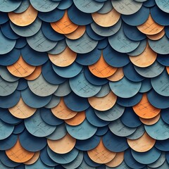 Poster - abstract pattern of overlapping circles in blue, orange tones. design features textured circles rese