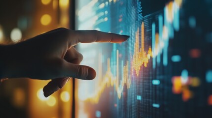 Poster - Hand Interacting with Financial Data on Digital Screen Display