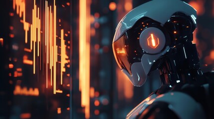 Poster - Futuristic Robot with Glowing Features Against Digital Background