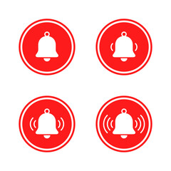 Poster - Notification bell icon set on red circle. Notice, alarm reminder sign symbol