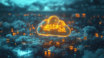Poster - Digital Cloud Technology with Glowing Elements and Abstract Design