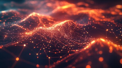 Poster - Abstract glowing landscape with flowing lines and sparkles