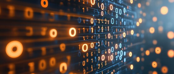 Poster - Abstract representation of binary data with glowing numbers on a digital background.