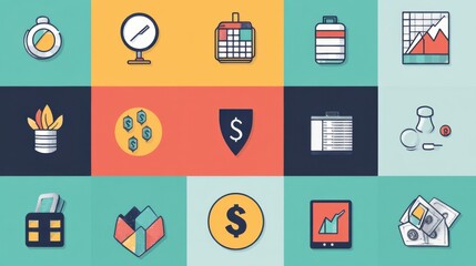 Poster - Colorful Icons Representing Business, Finance, and Management Concepts