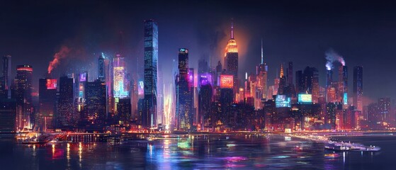 Poster - Nighttime urban landscape illuminated smart city with iot technology