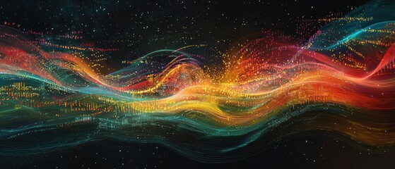 Poster - Futuristic satellite communication visualizing energy waves in abstract digital art