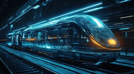 Poster - Ai-powered train illuminates urban station a futuristic night innovation showcase