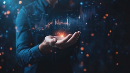 Poster - A person holds a glowing orb amidst digital data visualizations, symbolizing technology and innovation.