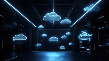 Poster - Futuristic Digital Cloud Environment with Neon Lights and Shadows