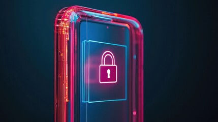 Poster - A digital illustration of a smartphone displaying a padlock symbol, representing security.