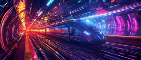 Poster - Urban railway revolution ai-powered high-speed train in futuristic digital artwork