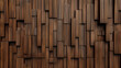 © brave-4K - Dark Wood Block Wall Texture:  A rich, dark brown wood plank wall texture with varying lengths and depths of wood blocks, creating a sophisticated and rustic three-dimensional effect.