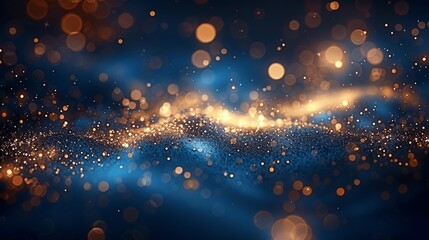 Poster - Golden Bokeh Lights on Navy Blue Background with Glittering Particles