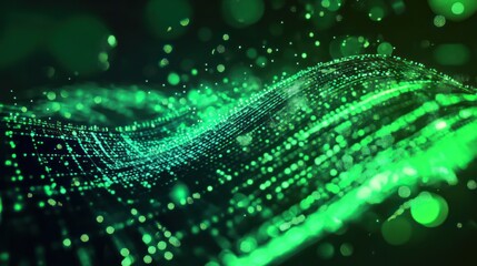 Poster - wavy green neon line digital technology background