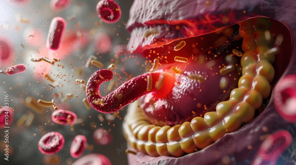 Stomach: The hollow organ where digestion begins, breaking down food into essential nutrients with the help of digestive acids and enzymes for absorption.