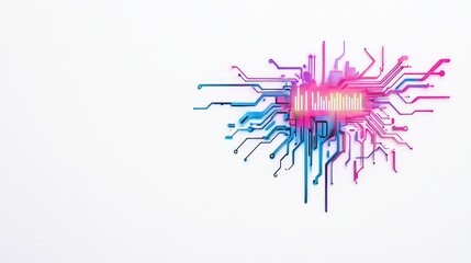 Poster - Colorful Circuit Board Design with Heart Shape on White Background