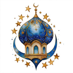 Wall Mural - Magical blue mosque with stars and moon accents