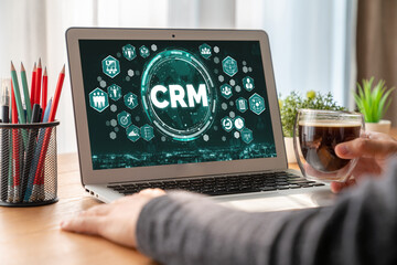 Poster - customer relationship management system on modish computer for crm business and enterprise
