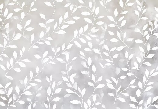 Light gray background with small white leaves and vines pattern, very subtle, vintage look, watercolor