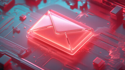 Poster - Digital envelope symbolizing email communication with vibrant neon colors and circuit patterns